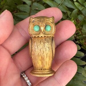 Vintage Florenza Gold Owl Lighter Figurine W Turquoise Eyes Bird Accessory Italy